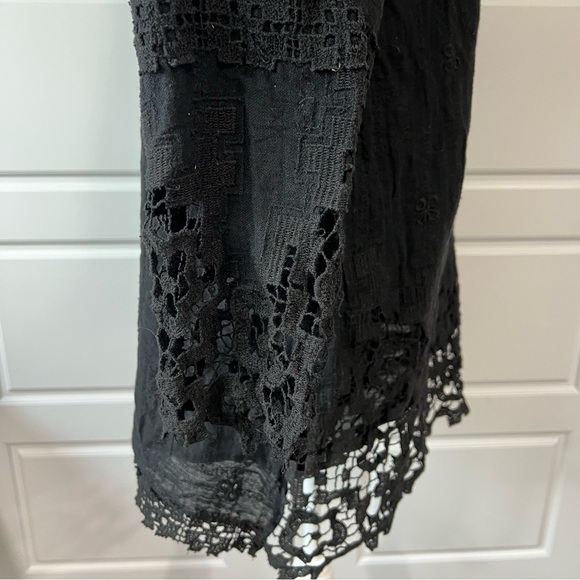 Soft Surrounding Black Embroidered Tunic Crochet Lace Trim Long Sleeve Boho XL - Picture 8 of 10